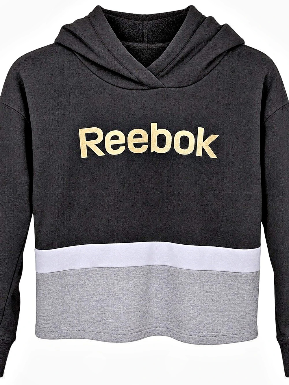 Reebok Girls 10/12 Black Grey Colorblock Hoodie Gold Logo